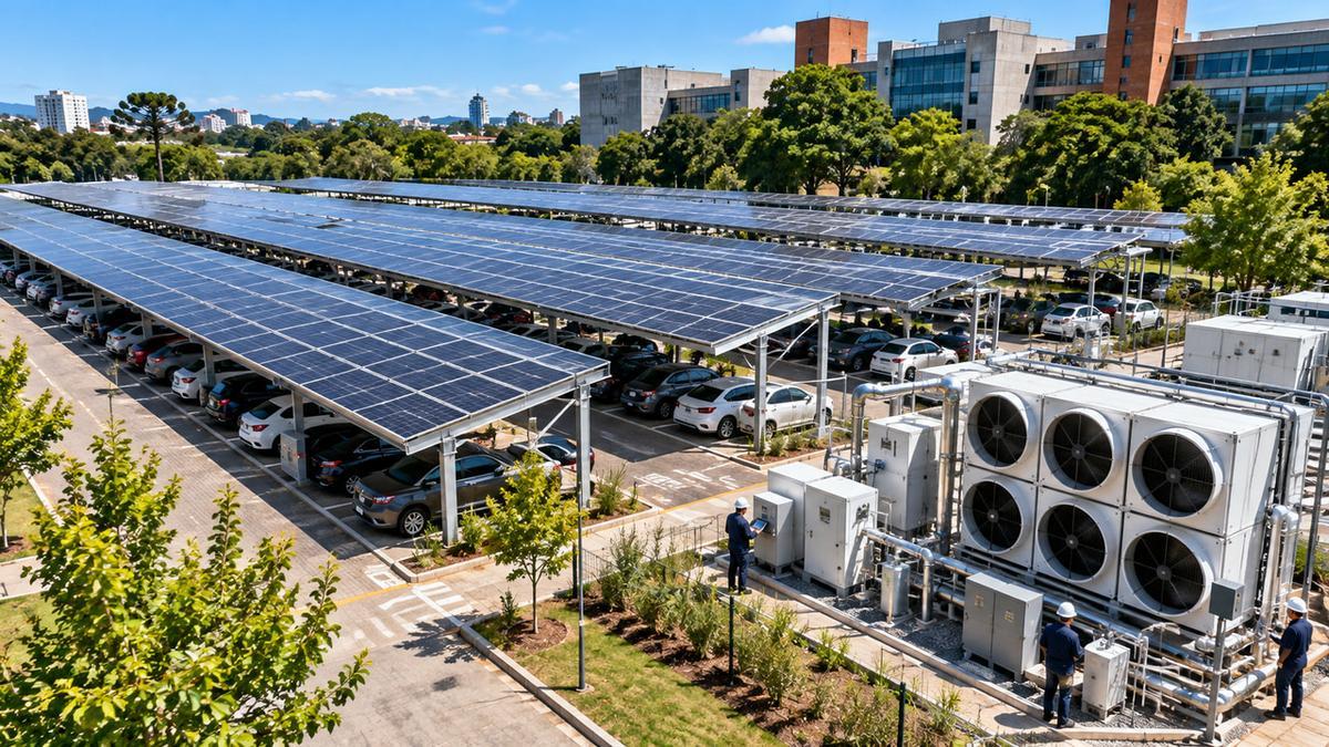 PUCRS cobre vagas de estacionamento com usina solar para alimentar máquina que captura CO2